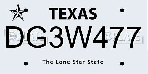 DG3W477 Texas License Plate