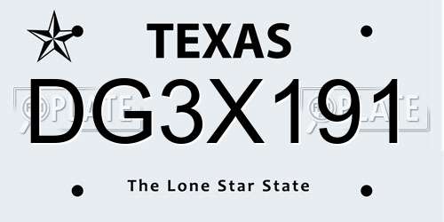 DG3X191 Texas License Plate