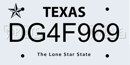 DG4F969 Texas License Plate