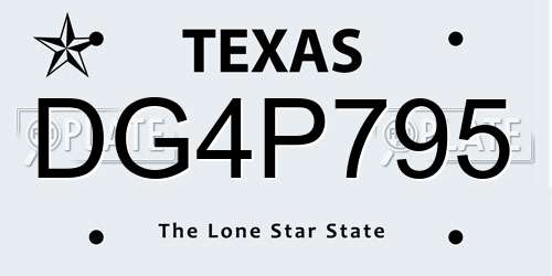 DG4P795 Texas License Plate