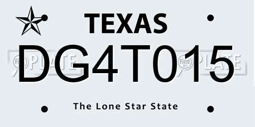 DG4T015 Texas License Plate