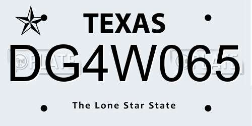 DG4W065 Texas License Plate