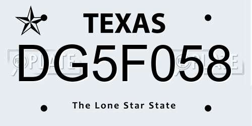 DG5F058 Texas License Plate
