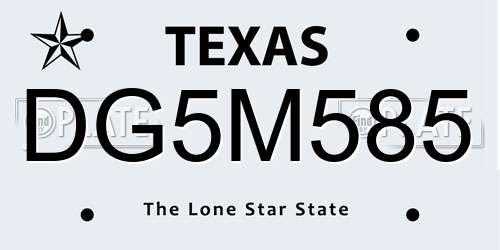 DG5M585 Texas License Plate