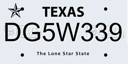 DG5W339 Texas License Plate