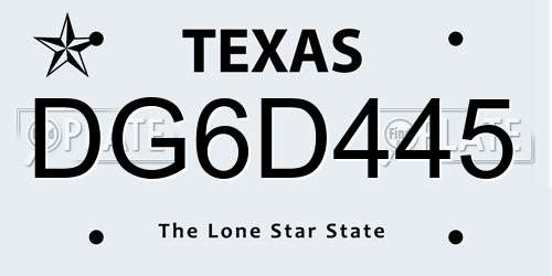 DG6D445 Texas License Plate