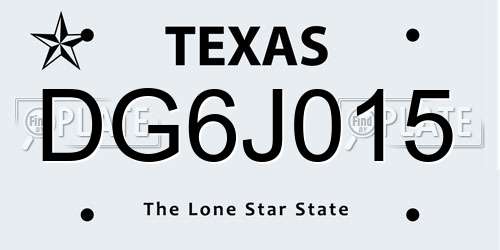 DG6J015 Texas License Plate