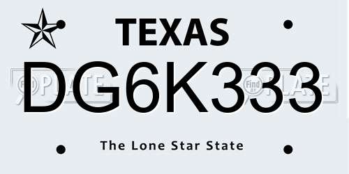 DG6K333 Texas License Plate