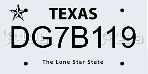 DG7B119 Texas License Plate