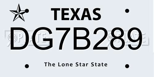 DG7B289 Texas License Plate