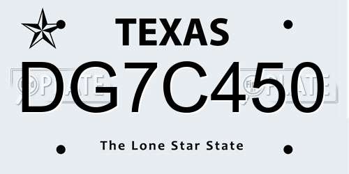 DG7C450 Texas License Plate
