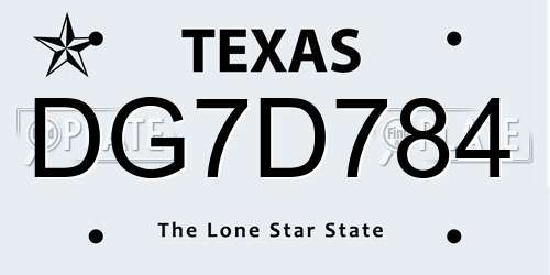 DG7D784 Texas License Plate