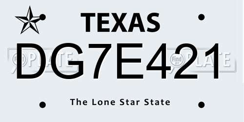 DG7E421 Texas License Plate