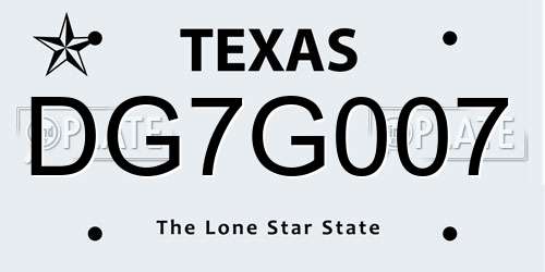 DG7G007 Texas License Plate