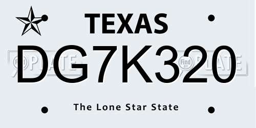 DG7K320 Texas License Plate