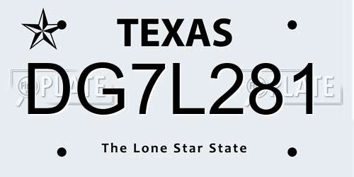 DG7L281 Texas License Plate