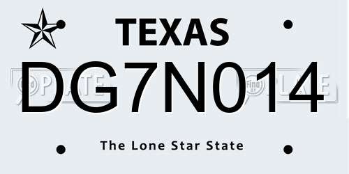 DG7N014 Texas License Plate