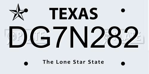 DG7N282 Texas License Plate
