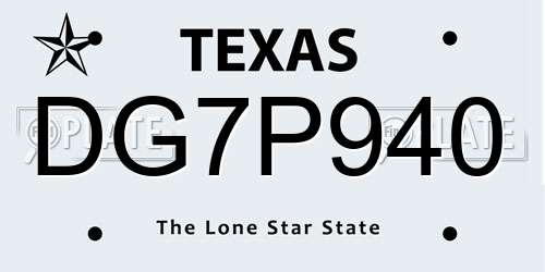 DG7P940 Texas License Plate