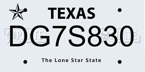 DG7S830 Texas License Plate