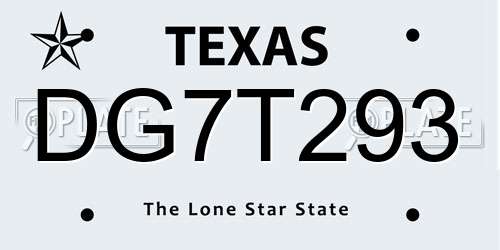 DG7T293 Texas License Plate