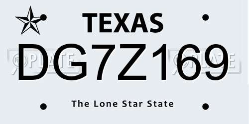 DG7Z169 Texas License Plate