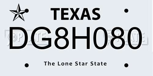 DG8H080 Texas License Plate