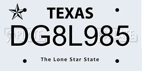 DG8L985 Texas License Plate