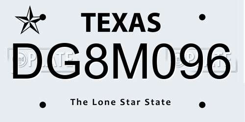 DG8M096 Texas License Plate
