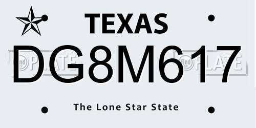 DG8M617 Texas License Plate
