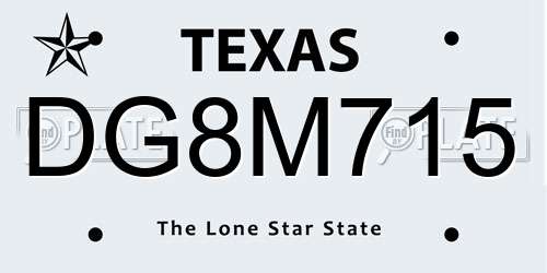 DG8M715 Texas License Plate