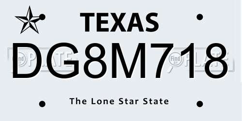 DG8M718 Texas License Plate