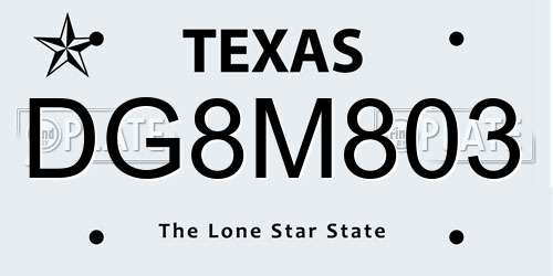 DG8M803 Texas License Plate