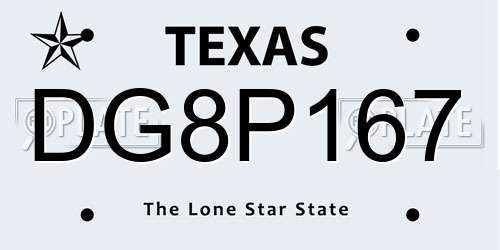 DG8P167 Texas License Plate