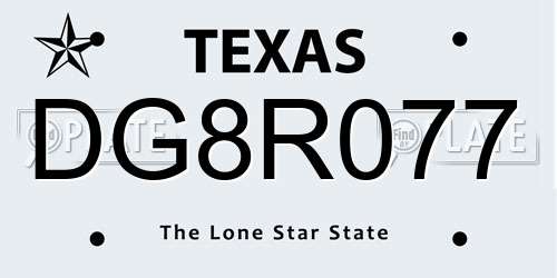 DG8R077 Texas License Plate