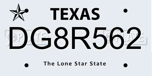 DG8R562 Texas License Plate