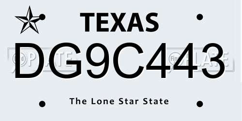 DG9C443 Texas License Plate