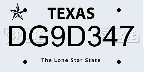 DG9D347 Texas License Plate