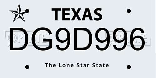 DG9D996 Texas License Plate