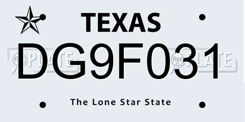 DG9F031 Texas License Plate