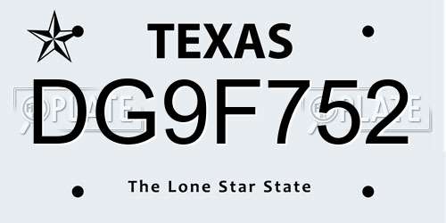 DG9F752 Texas License Plate