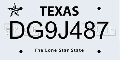 DG9J487 Texas License Plate