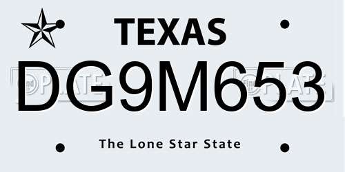 DG9M653 Texas License Plate