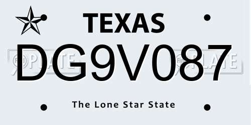 DG9V087 Texas License Plate