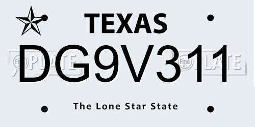 DG9V311 Texas License Plate