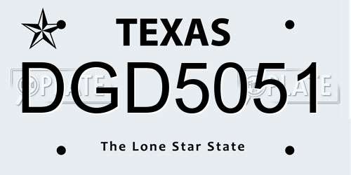 DGD5051 Texas License Plate