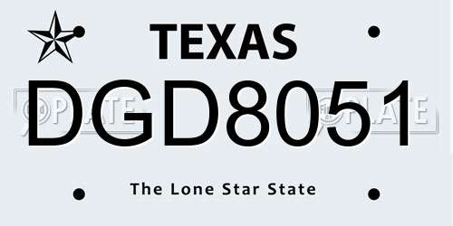 DGD8051 Texas License Plate