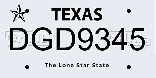 DGD9345 Texas License Plate