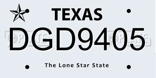 DGD9405 Texas License Plate