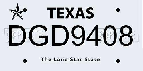 DGD9408 Texas License Plate